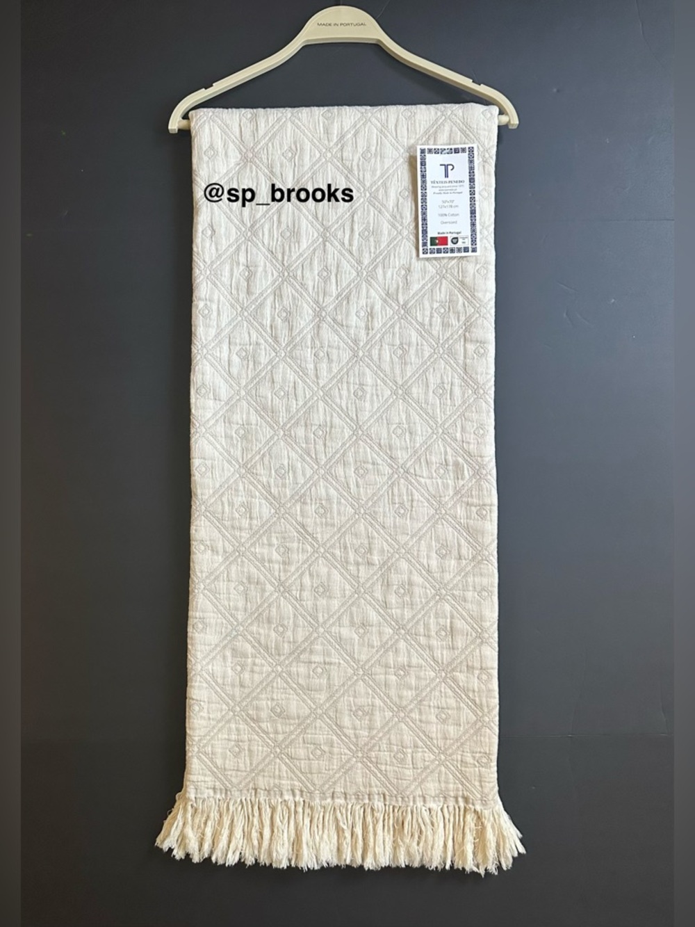 🎁Texteis Penedo Throw Blanket - Cotton Made in Portugal Throw - Natural Diamonds